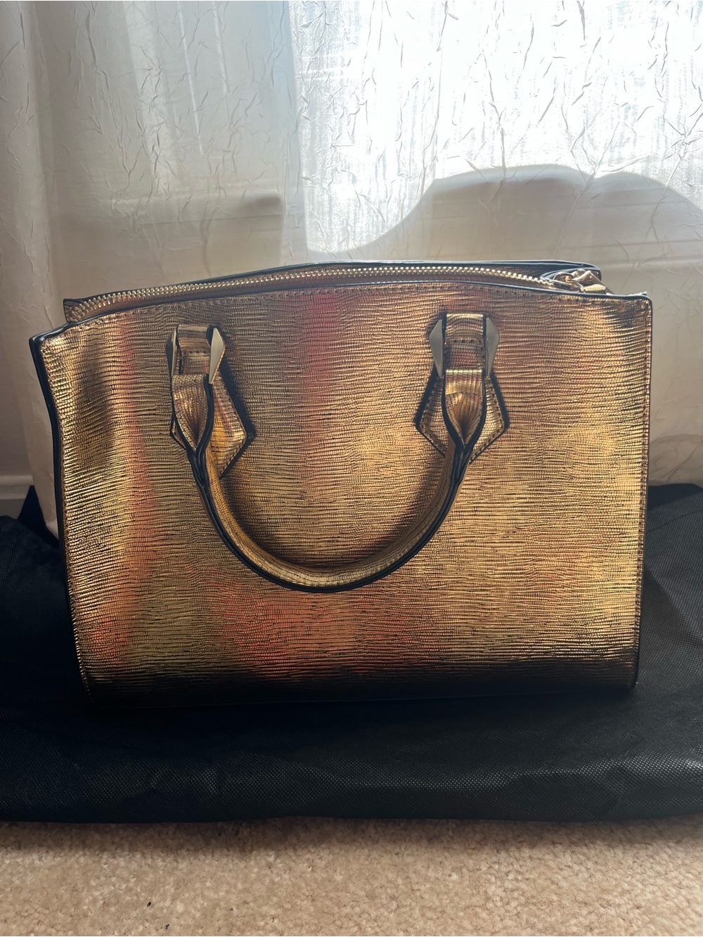 Metallic Gold Women’s Structured Satchel Bag